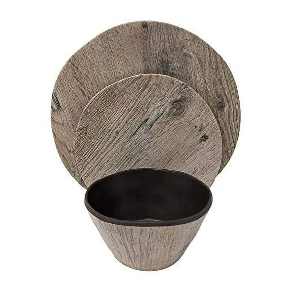 Gianna's Home 12 Pieces Rustic Farmhouse Melamine Heavy Weight Plastic Dinnerware Set Wood Grain