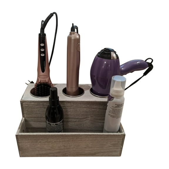 Gianna's Home Rustic Farmhouse Hair Dryer Holder Vanity Bathroom Supplies Organizer (Rustic White)