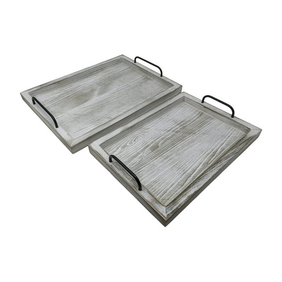 Gianna's Home Rustic Farmhouse Set of 2 Food Serving Trays with Metal Handles (Rustic White)