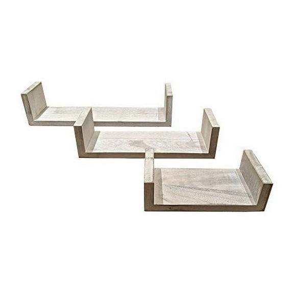 Giannas Home Set of 3 Rustic Farmhouse Distressed Country Floating Shelves (U-Shaped)