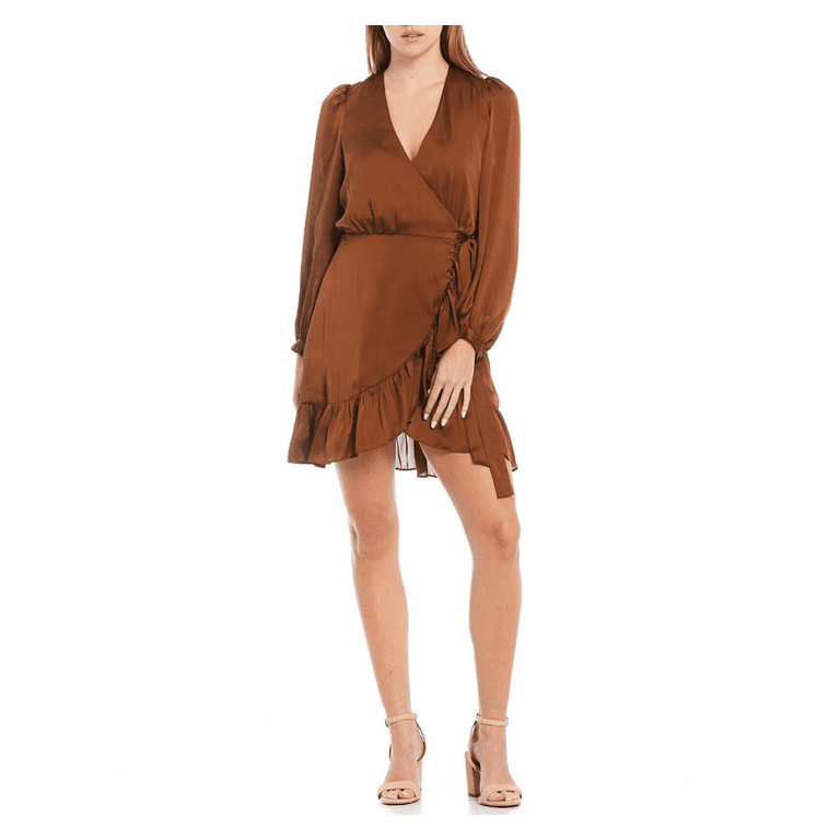 Gianni Bini Women s Olivia Long Sleeve Ruffle Dress Clay Brown