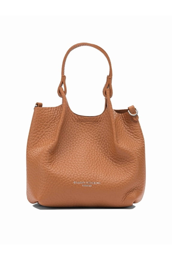 Women's Textured Leather Handbag With Dual Top Handles Brown