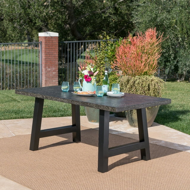 Gianni Outdoor Light Weight Concrete Dining Table, Stone Grey, Black