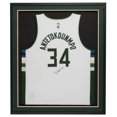 thumbnail image 1 of Giannis Antetokounmpo Signed Framed Milwaukee Bucks White Swingman Jersey BAS, 1 of 3