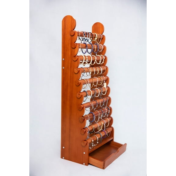 Giant 10 Level Light Wood Bracelet Display - Bracelet & Bangle Holder Stand With Drawer