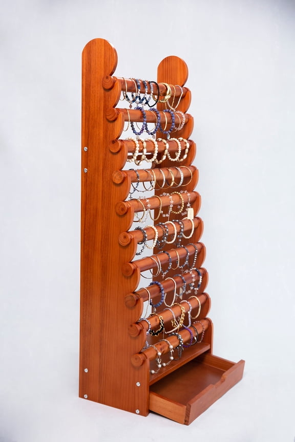 Giant 10 Level Light Wood Bracelet Display - Bracelet & Bangle Holder Stand With Drawer