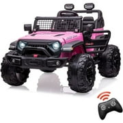 Giant 20" 24V Kids Ride-On Car with 2 Seats, Remote Control, LED Lights, and Cup Holder - Perfect for Fun Family Adventures(Pink)