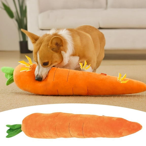 Giant 29.5" Anxiety Relief Carrot Plush for Dogs - Squeaker Inside Interactive Chew Toy Cute Non Stuffing Carrot Soft