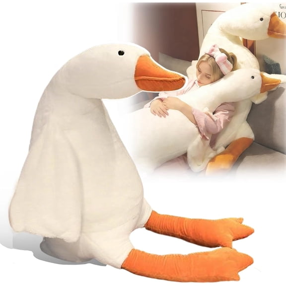 Giant 35-Inch Goose Stuffed Animal Pillow - Soft White Goose-Shaped Throw Pillow, Stress Relief Gift for Girlfriend, Friend, Farmhouse Home Decor(RL 1 PC)