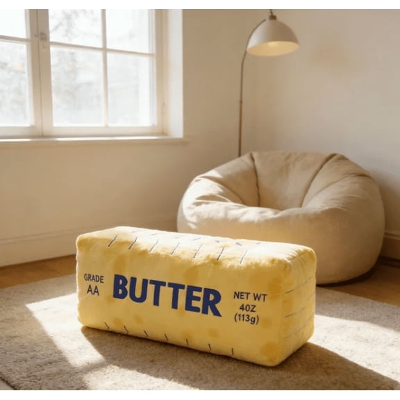 Giant 3D Simulation Butter Stick Lumbar Pillow Stuffed Plush Salted Butter Butter Throw Pillow Food Floor Pillow Funny Novelty Foodie Baking Cushion Case for Bed Sofa Couch Dorm Housewarming