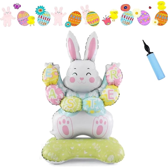 Giant 3D Standing Bunny Balloon Self-Supporting Festive Cheer, 59" Easter Balloon Large Bunny Egg Standing Balloons, 3D Self-Standing Easter Balloons for Easter Party Decorations Birthday (#1)