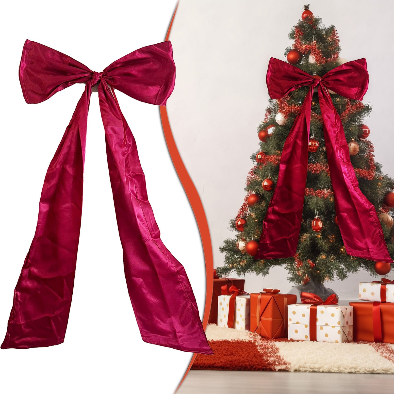 Giant 4 Ft Red Velvet Christmas Bow Oversized Tree Topper Big Red Bow ...