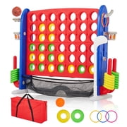 Giant 4 In a Row Game Set, 4-in-1 Backyard Party Games with Golf Basketball & Ring Toss, Jumbo Outdoor Yard Game for Adults
