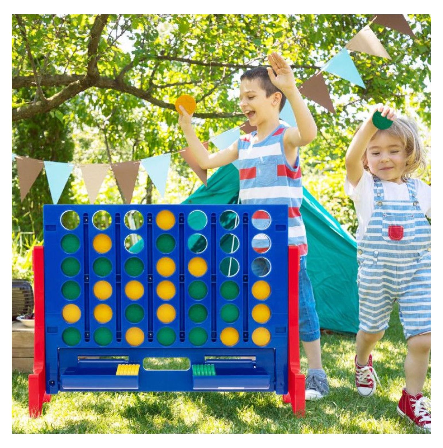GoSports Giant 4-in-a-Row Game - 2 Foot Wide Wooden Board, Includes 42 Plastic Coins & Carrying Case, For Indoor/Outdoor Fun