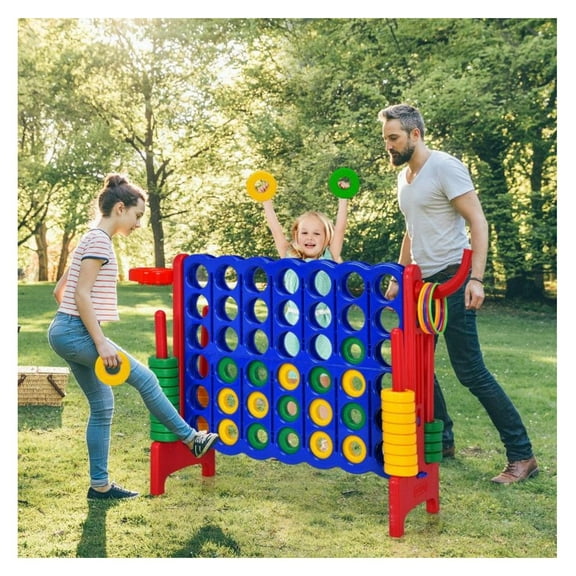 Giant 4-in-a-Row Game Set - 2.5ft 3-in-1 Combo with Basketball & Rings - PP/PE Construction - Indoor/Outdoor Family Fun for Kids & Adults - Party & Travel Game