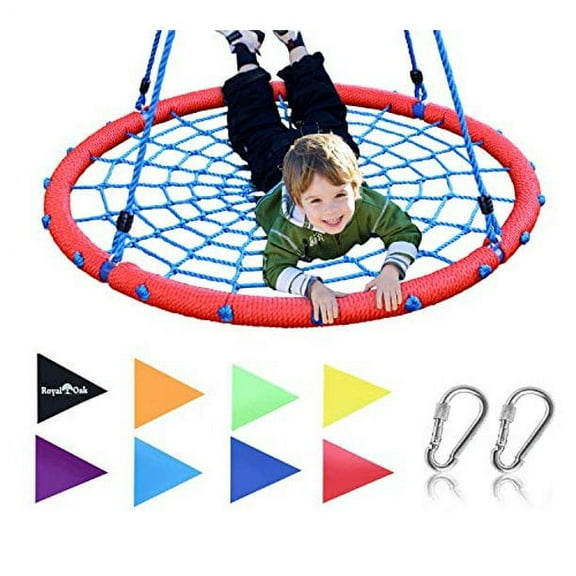 Royal Oak Giant 40" Spider Web Tree Swing, 600 lb Weight Capacity, Durable Steel Frame, Waterproof, Adjustable Ropes, Bonus (Red n Blue)