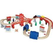Giant 60 Piece Wooden Train Set - Complete Toy Railway for Ages 3-8 with Tracks, Engine, Cars, Bridges, Stations, People, Signs. Genuine Hardwood, Durable, Compatible with All Major Brand Accessories