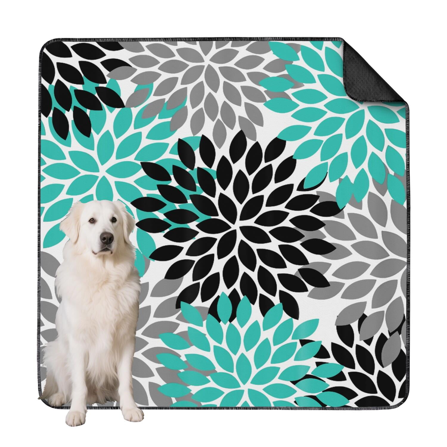 Giant 72x72 Washable Dog Mat with Non-Moveable Surface, Bohemian Print Reusable Potty Training Pad for Puppy Crates and Indoor Areas, Absorbent Whelping Mat