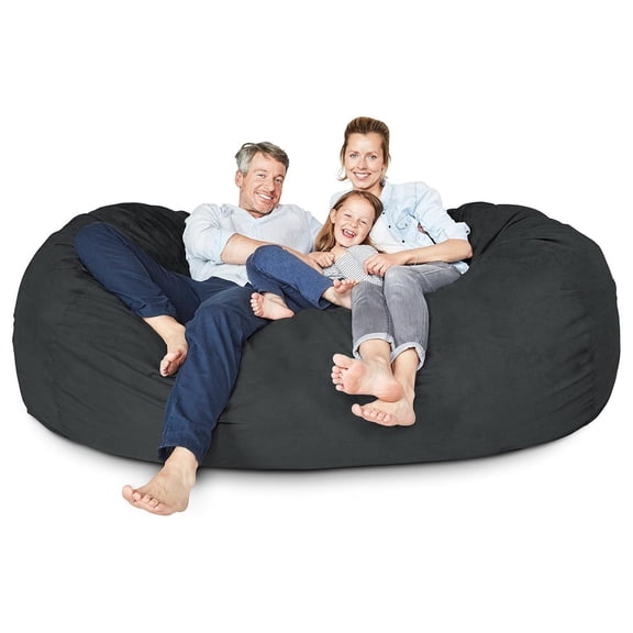 Giant 7ft Bean Bag Chair with Microsuede Cover Ultra Soft Shredded Foam Filling Washable XXL Sack Sofa for Teenagers Adults Dorm Family Room Black