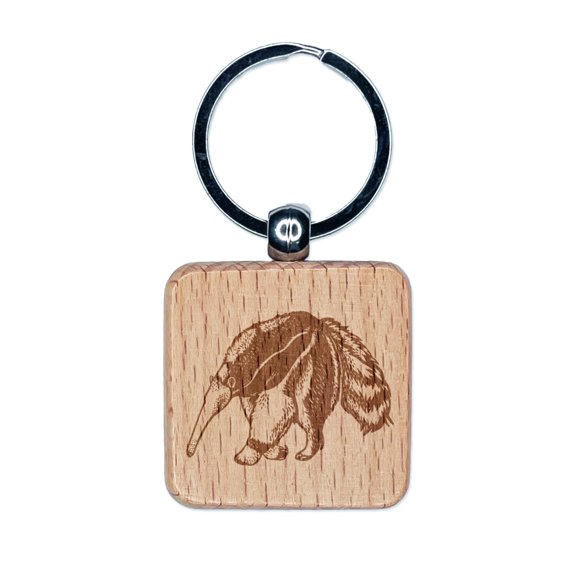 Giant Anteater Square Keychain Charm Tag - Engraved Wood