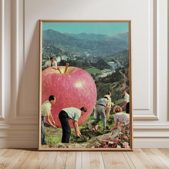 Giant Apple Surreal Vintage Collage Poster UNFRAMED PAPER POSTER, Home Decor