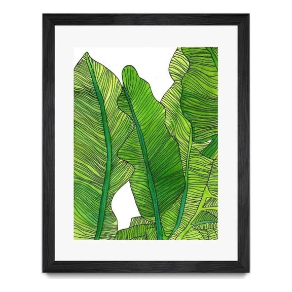 Giant Art 24x32 Jungle Leaves Matted and Framed in Multi-Color