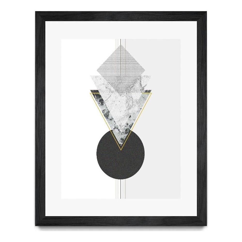 Large 24x32 Black and White Geometric Framed Canvas Art