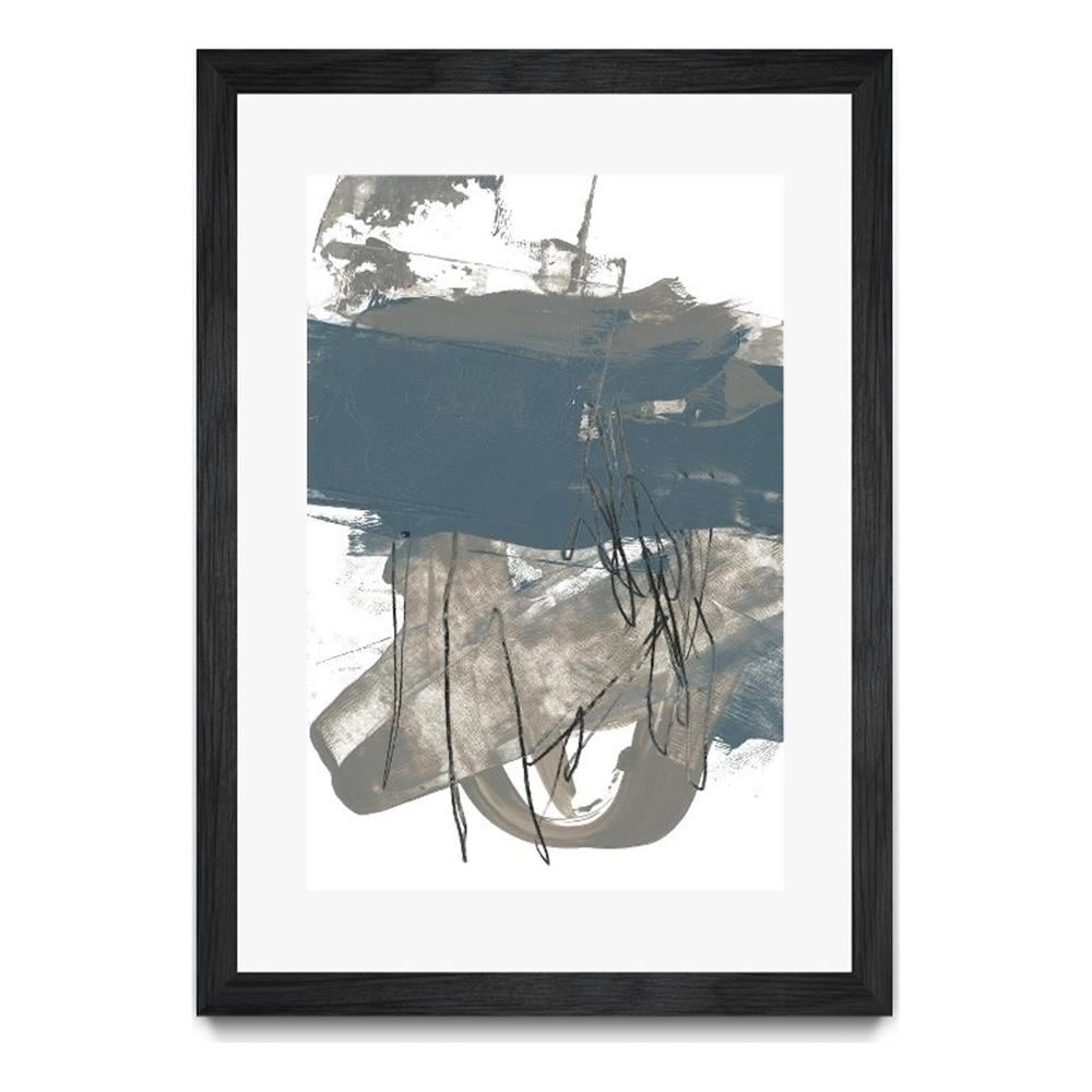 Large Blue and Grey Abstract Canvas Art with Black Frame