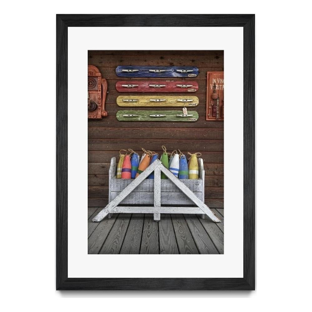 Beach Style Multicolor Matted and Framed Canvas Art