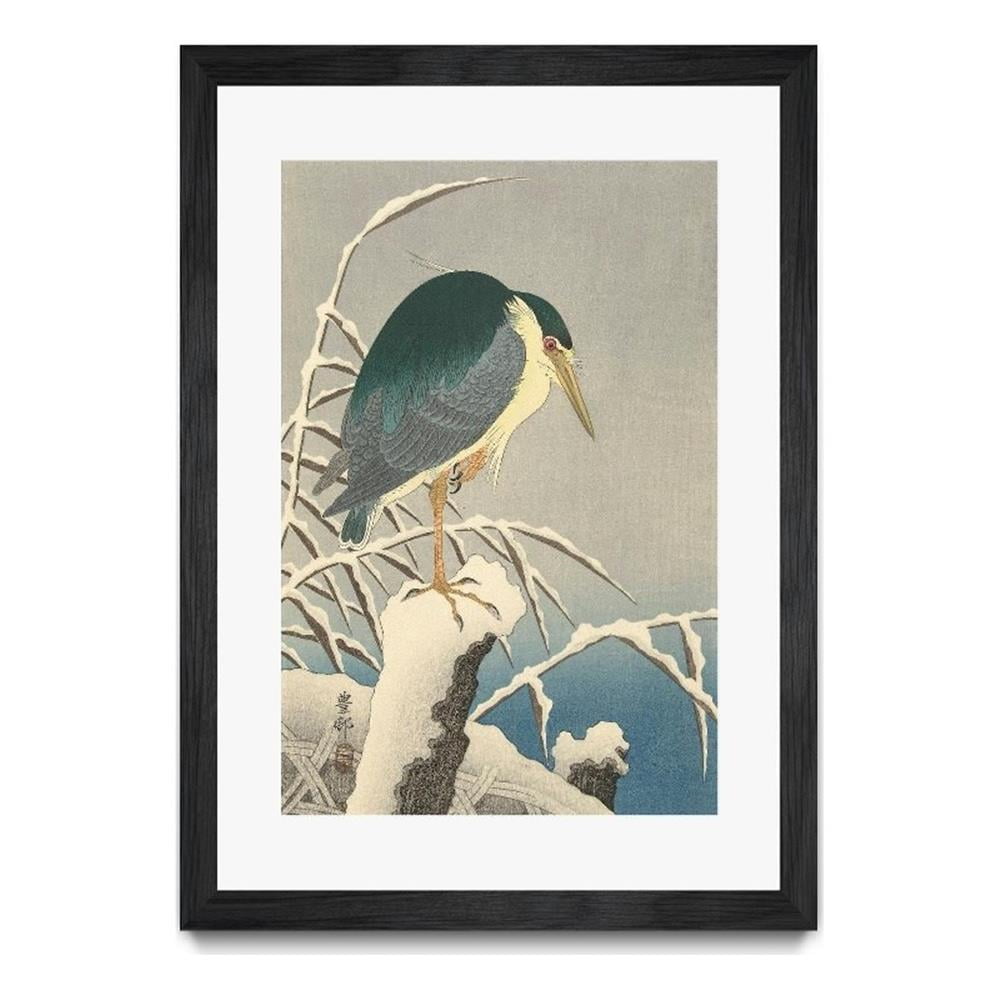 Large Heron in Snow Framed Canvas Art Print