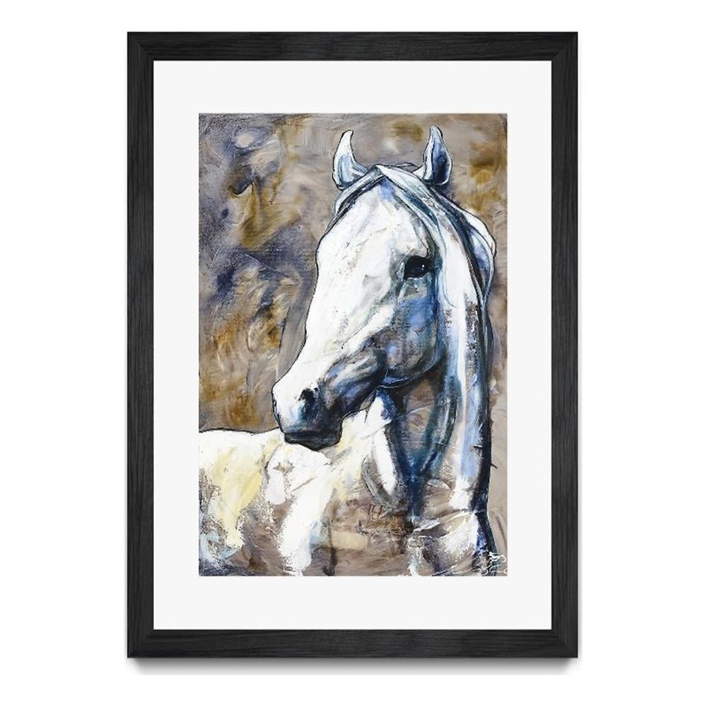 White Horse Portrait 24x36 Matted and Framed Canvas Art
