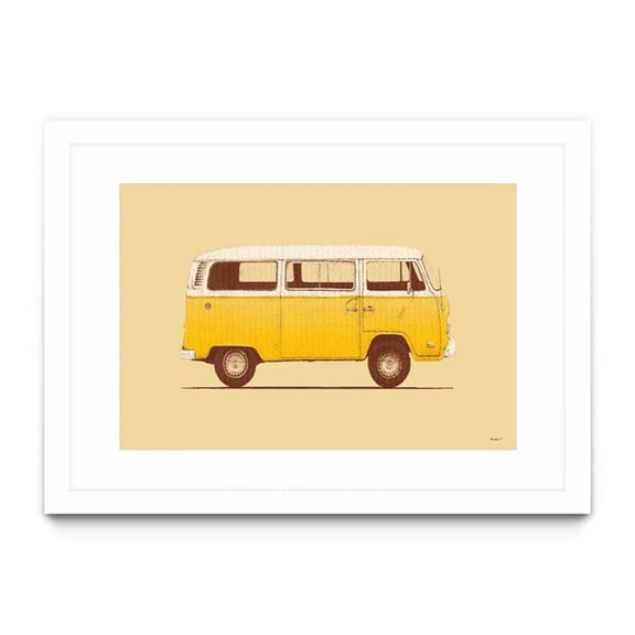 Giant Art 24x36 Yellow Van Matted and Framed in Multi-Color