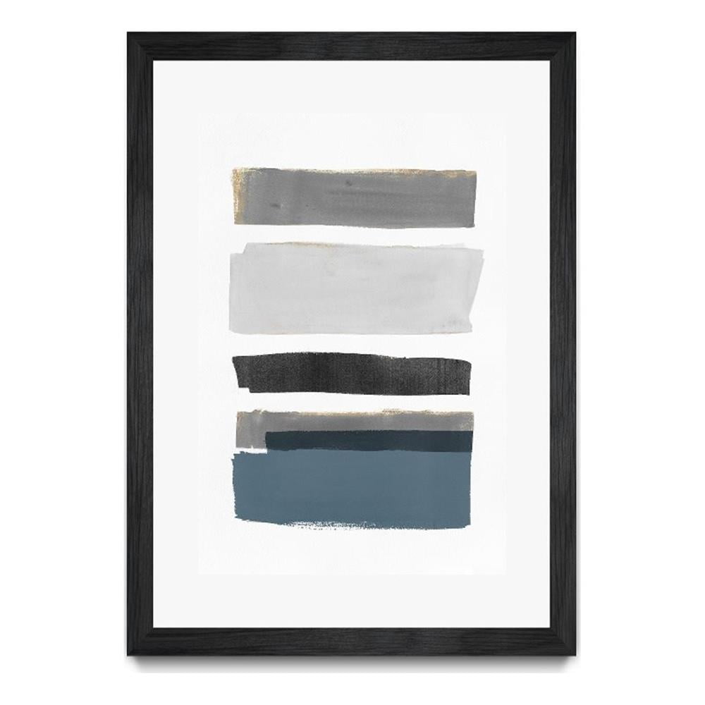 Large Multi-Color Stacked Stripes Framed Canvas Art