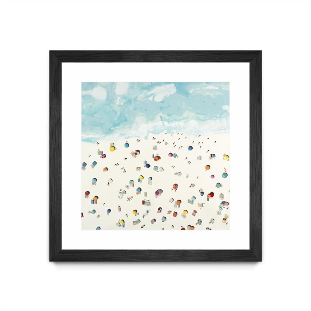 Large Matted and Framed Beach Scene Canvas Art in Black Frame