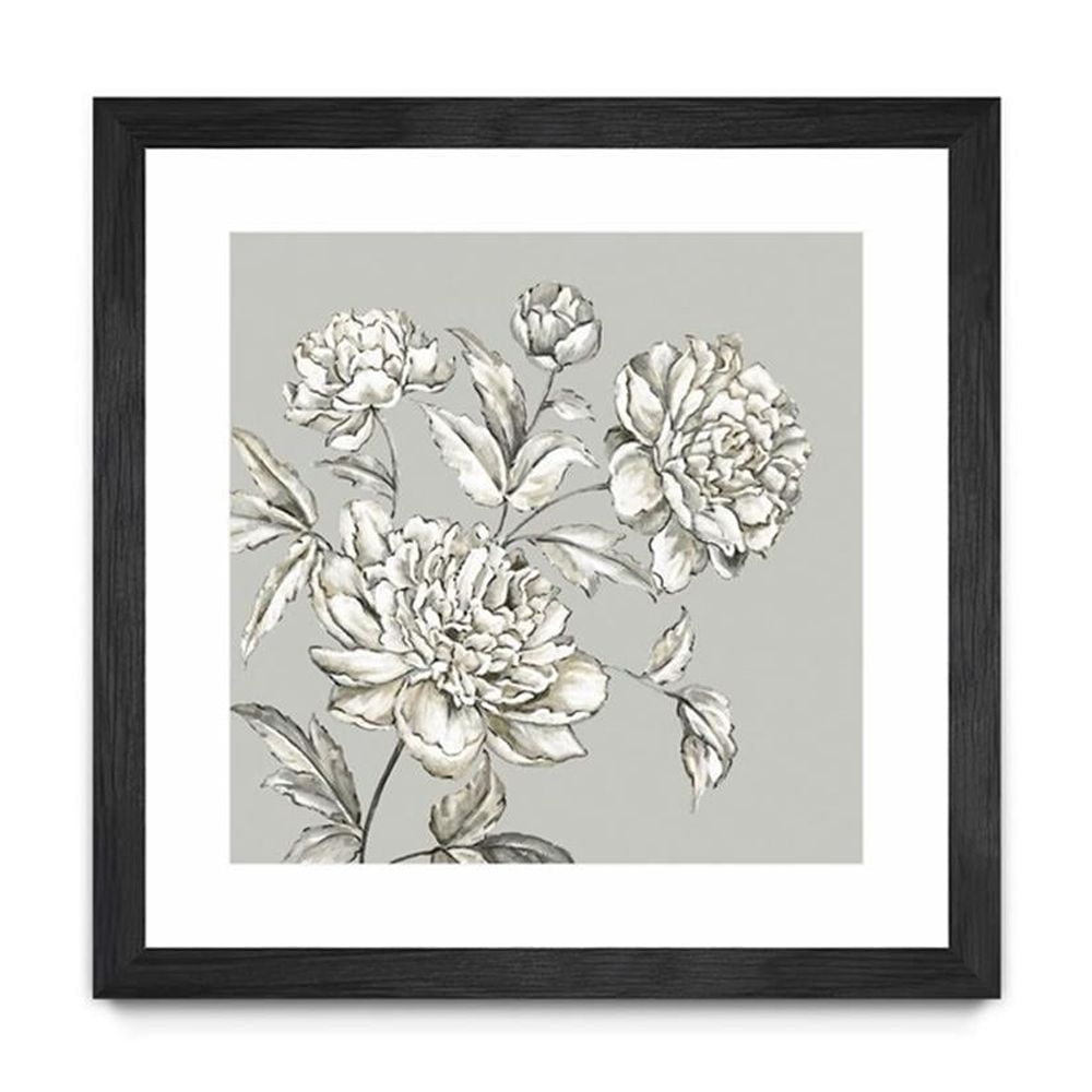 Botanical Floral Black Matted and Framed Canvas Art 30x30