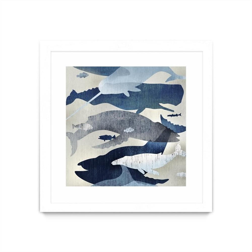 30x30 Blue and White Whale Watching Canvas Art