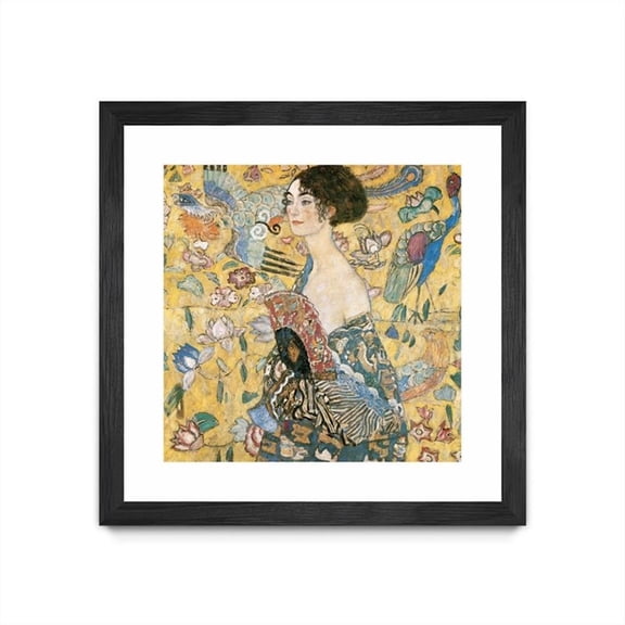 Giant Art 30x30 Woman with Fan Matted and Framed in Multi-Color
