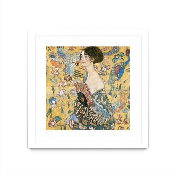 Giant Art 30x30 Woman with Fan Matted and Framed in Multi-Color
