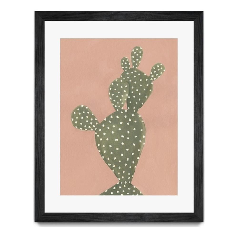 Large Coral and Green Cacti Framed Poster