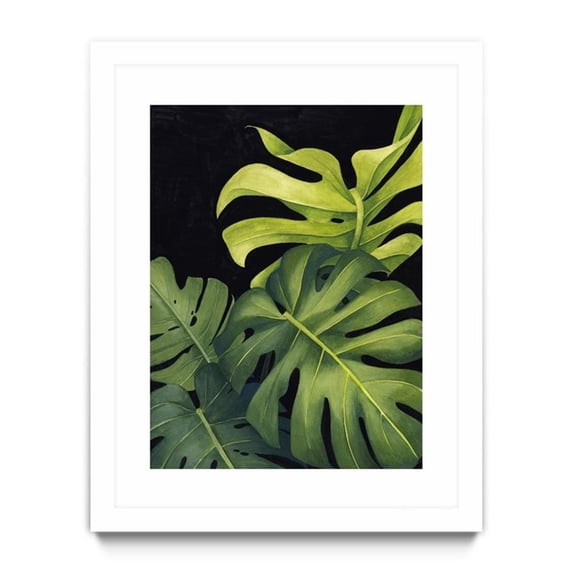 Giant Art 30x40 Night Monsteras I Matted and Framed in Multi-Color
