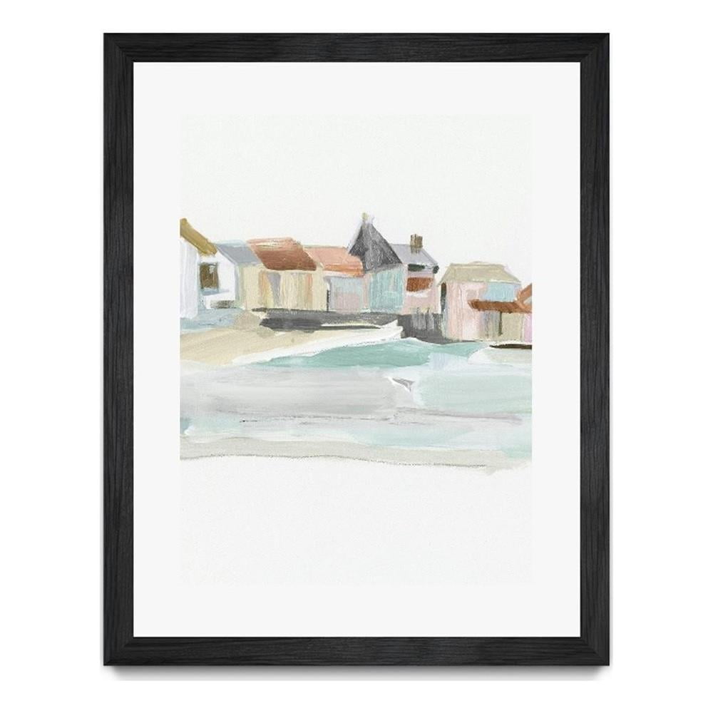 Seaside Tranquility I 30x40 Framed Canvas Art in Black