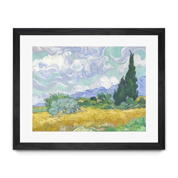Giant Art 32x24 Wheat Field with Cypresses (large Matted and Framed in Yellow