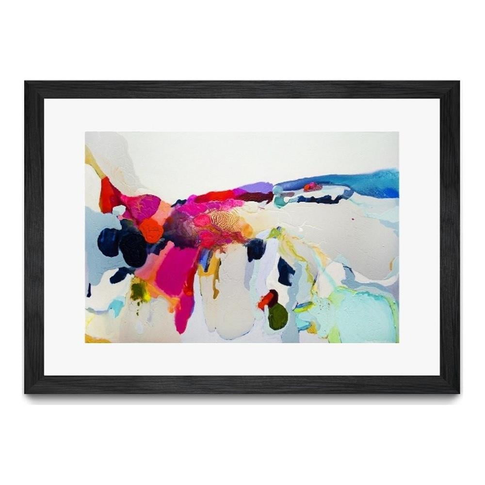 Bold Abstract 36x24 Multicolor Matted and Framed Canvas Art
