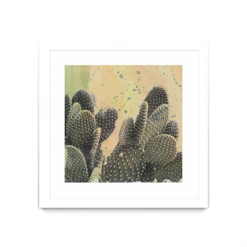 36x36 White Matted and Framed Desert Cactus Canvas Art