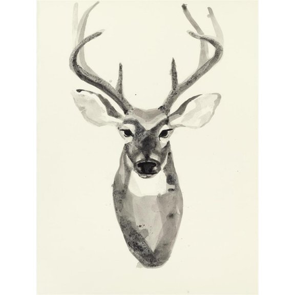 Giant Art 72x54 Watercolor Deerhead 2 Fine Art Giant Canvas Print in White
