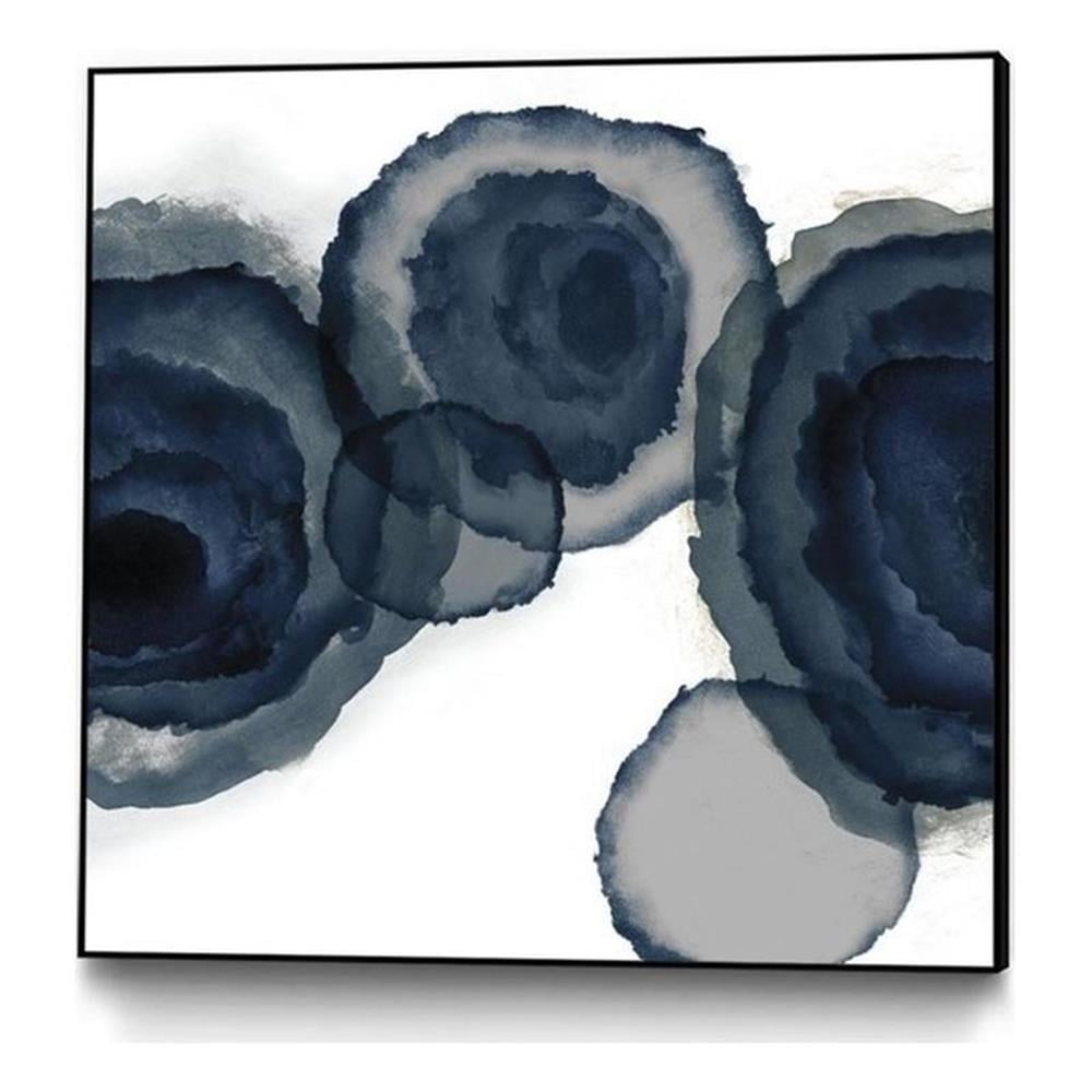 20x20 White Framed Canvas with Blue Abstract Ink Art