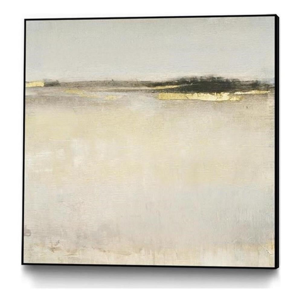 20x20 Beige and Gold Abstract Framed Canvas Art