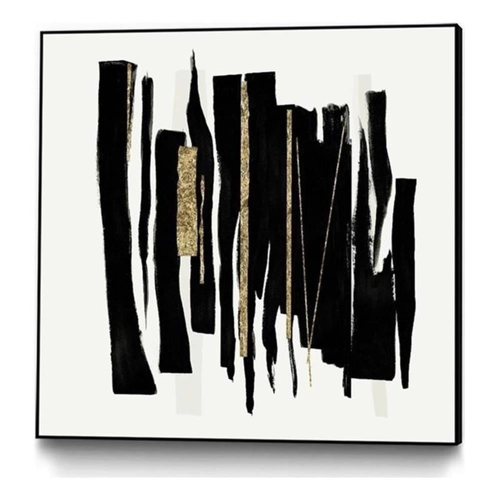 Ethereal Streaks 20x20 Black and Gold Framed Canvas