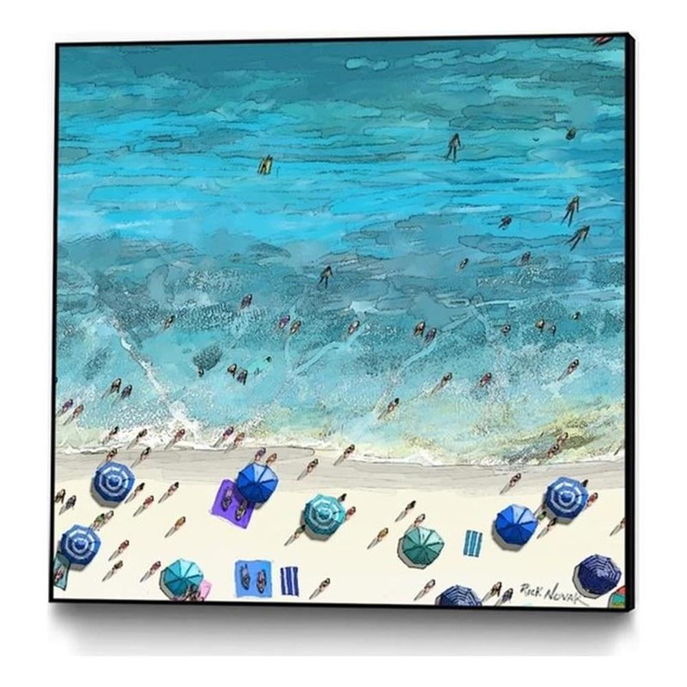 20x20 Blue and Beige Beach Scene Framed Canvas