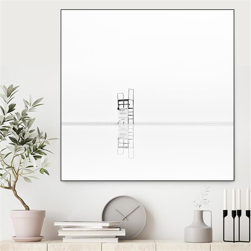 Minimalist Black and White Lifeguard Chair Framed Canvas Print